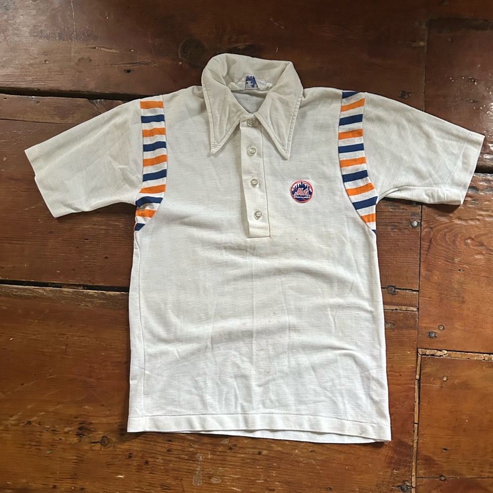Vintage New York Mets Cream Knit True Fan  Stahl Urban Polo - Size Xs